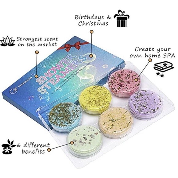 Shower Steamers Gift Set of 6 for Women & Men Lavender, Rose, Orange - Picture 2 of 5